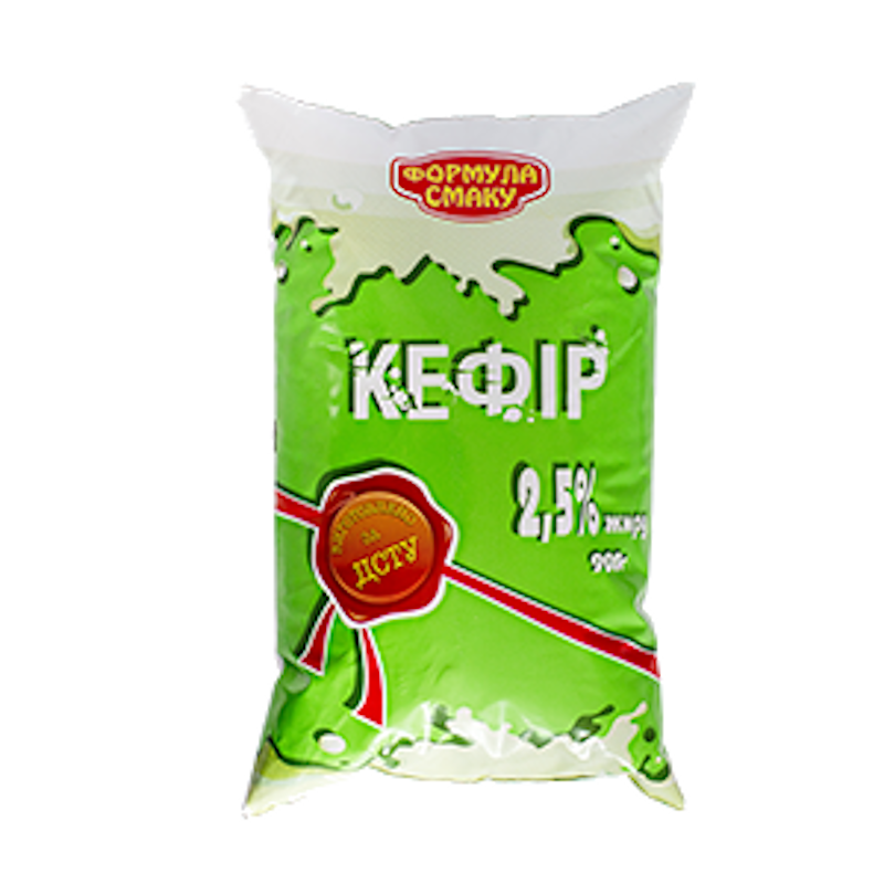 Кефір ФОРМУЛА СМАКУ 2,5%, 900г, плівка поліетиленова